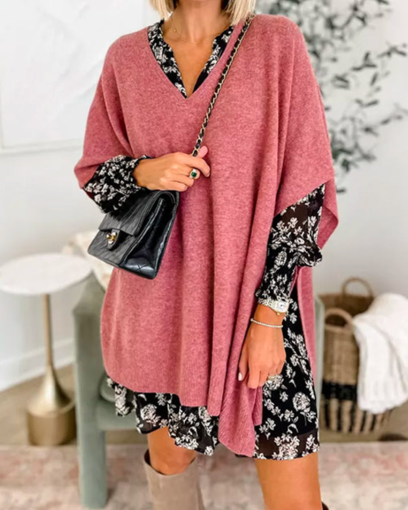 Women's Oversized V-Neck Poncho Jumper