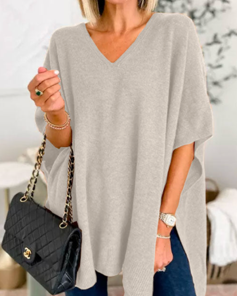 Women's Oversized V-Neck Poncho Jumper Relaxed Fit