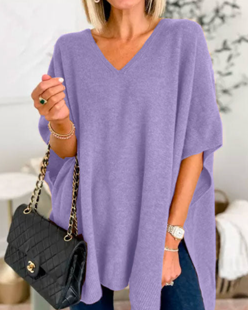Women's Oversized V-Neck Poncho Jumper Relaxed Fit