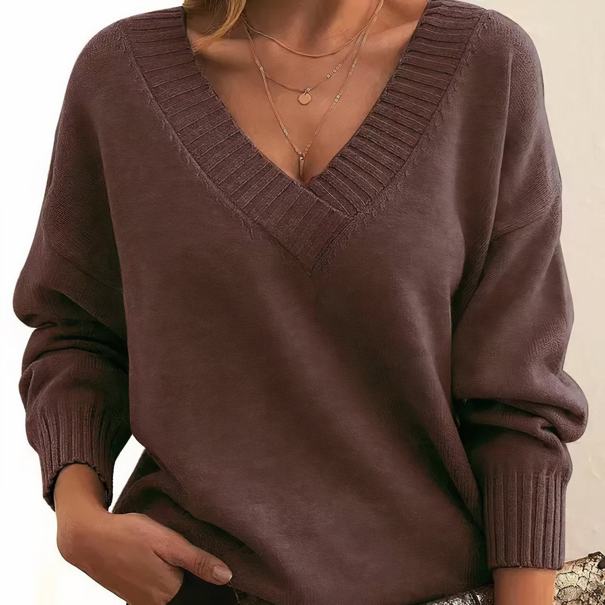 Women's Oversized V-Neck Ribbed Knit Sweater