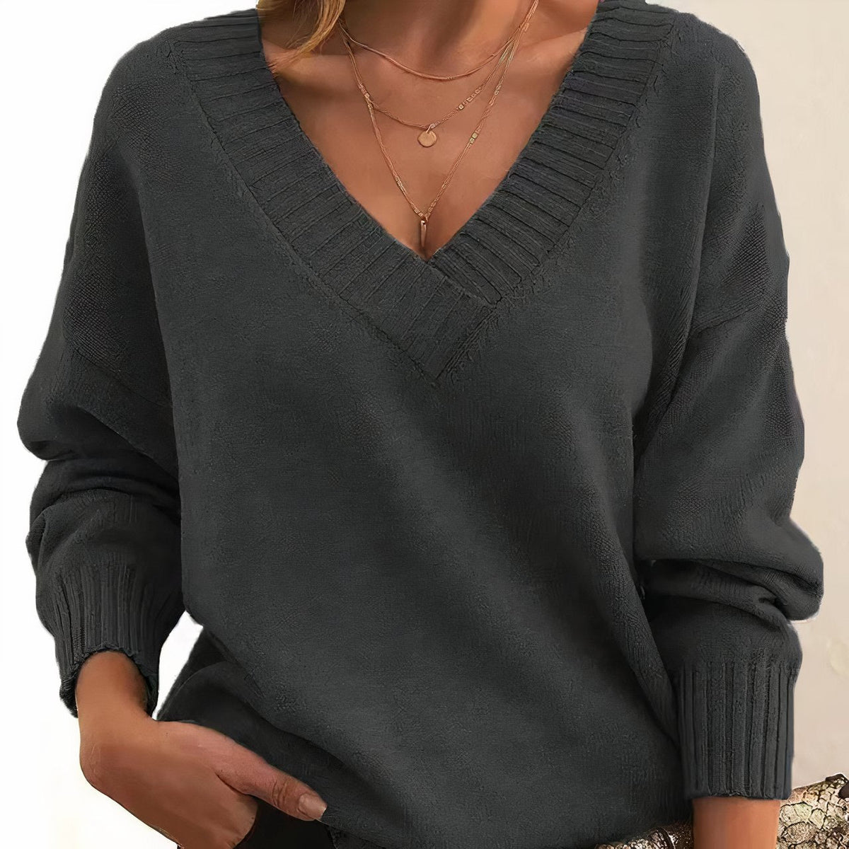 Women's Oversized V-Neck Ribbed Knit Sweater