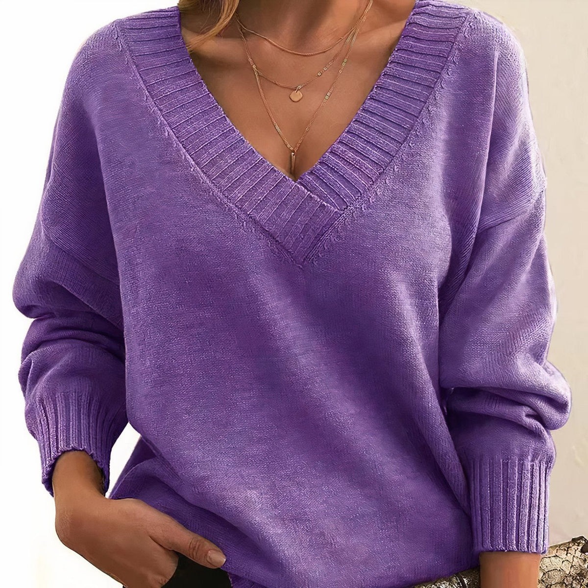 Women's Oversized V-Neck Ribbed Knit Sweater