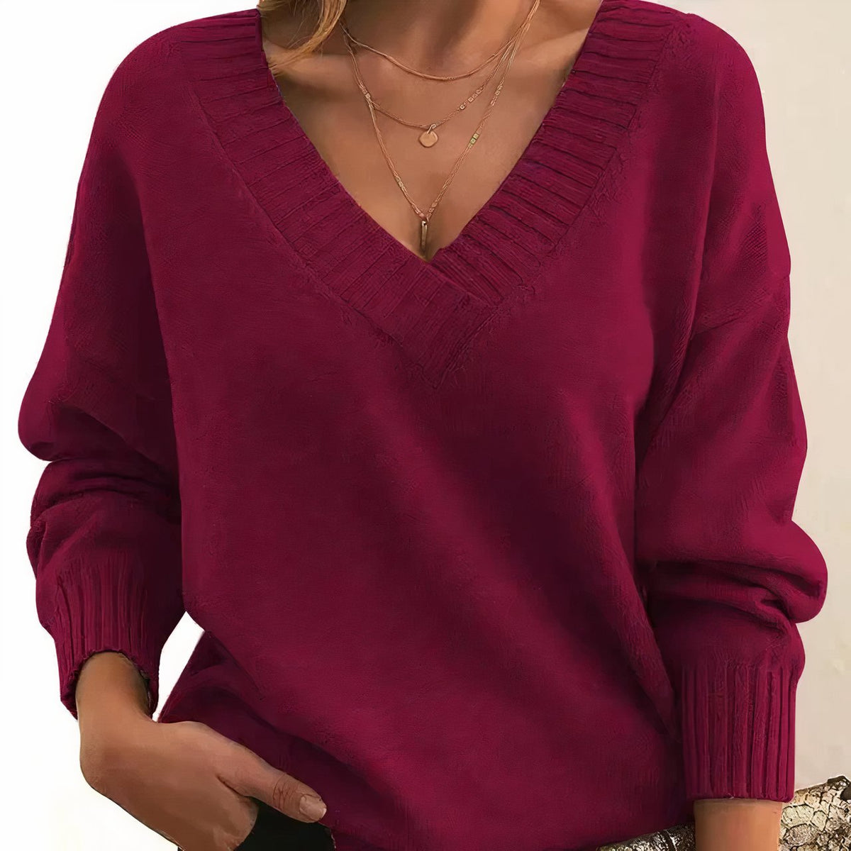 Women's Oversized V-Neck Ribbed Knit Sweater