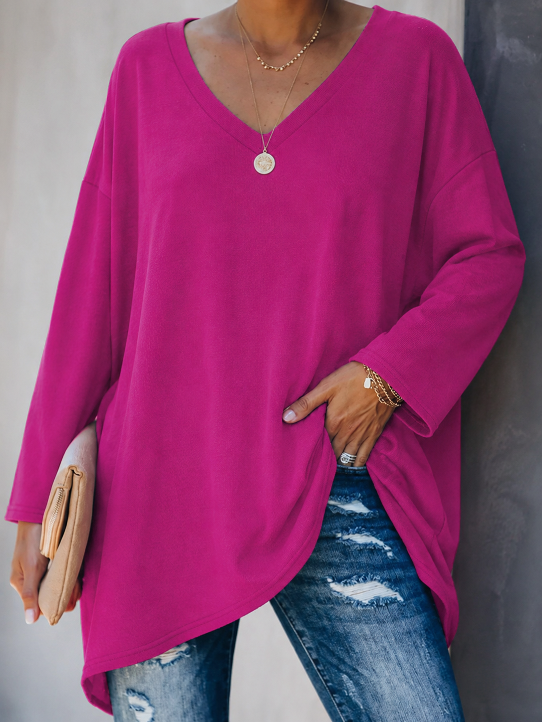 Women's Oversized V-Neck Tunic Top