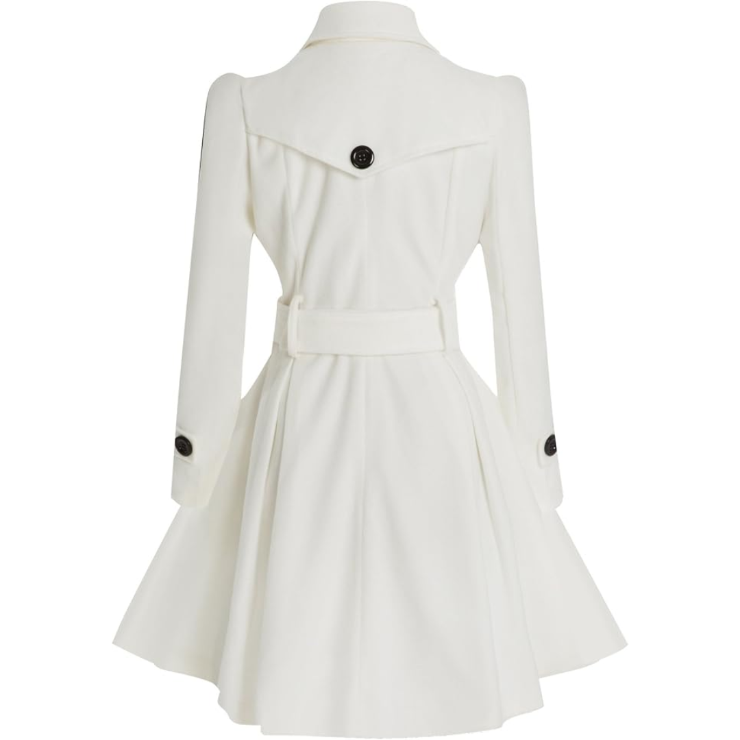 Women's Peacoat Double-Breasted Belted with Flared Skirt
