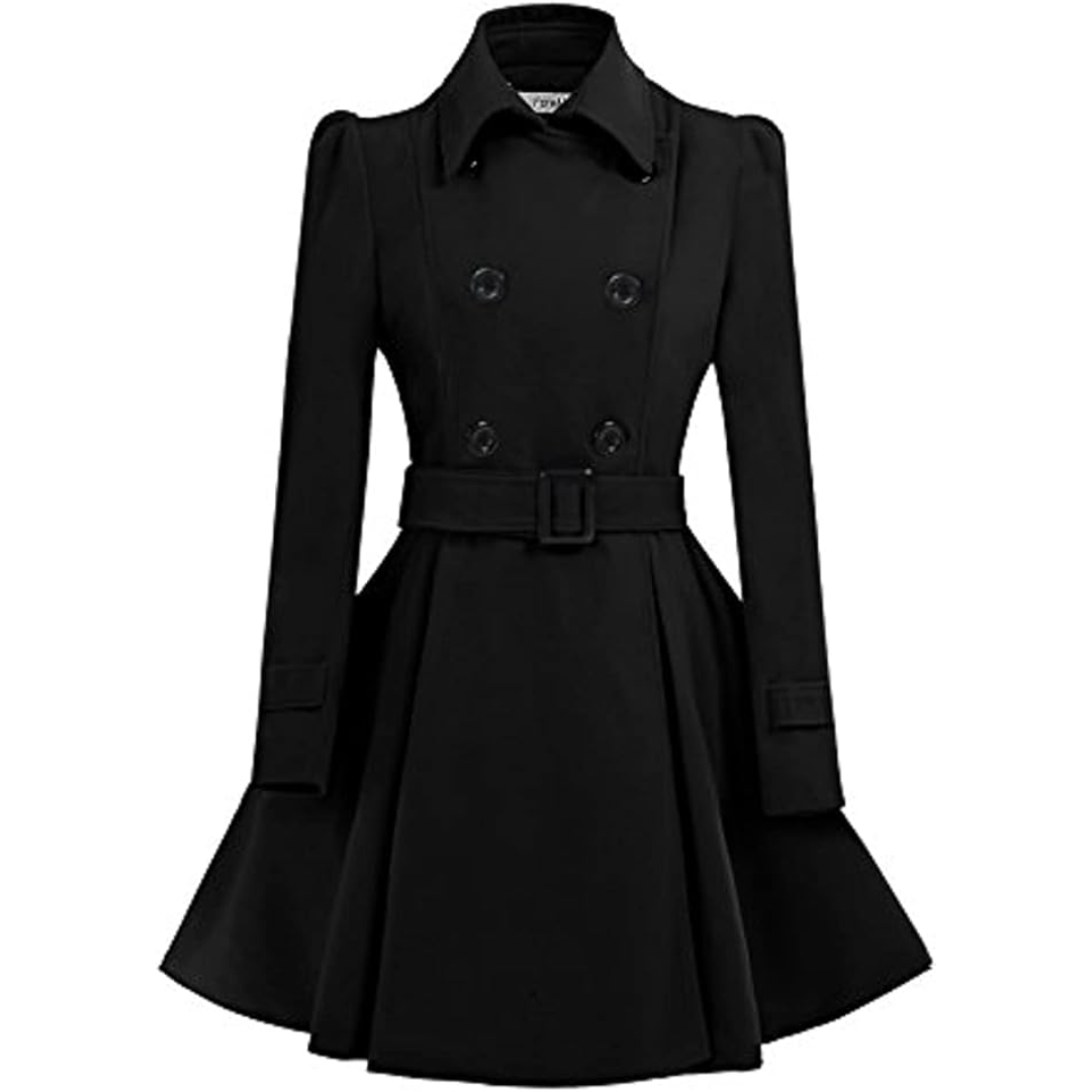 Women's Peacoat Double-Breasted Belted with Flared Skirt
