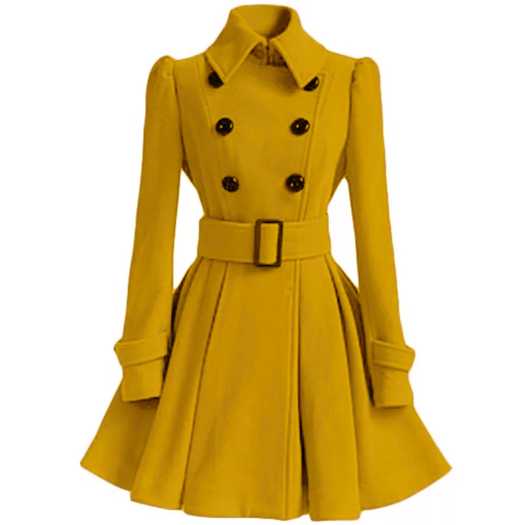 Women's Peacoat Double-Breasted Belted with Flared Skirt