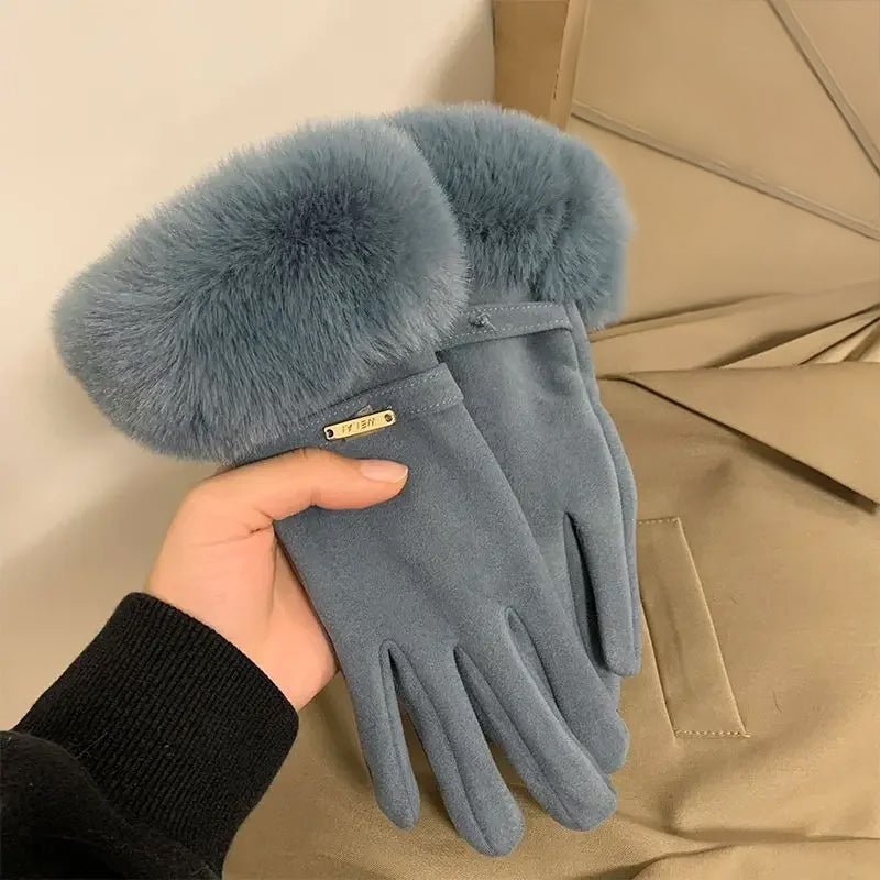 Women's Plush Cuff Winter Gloves | Suede Faux Fur