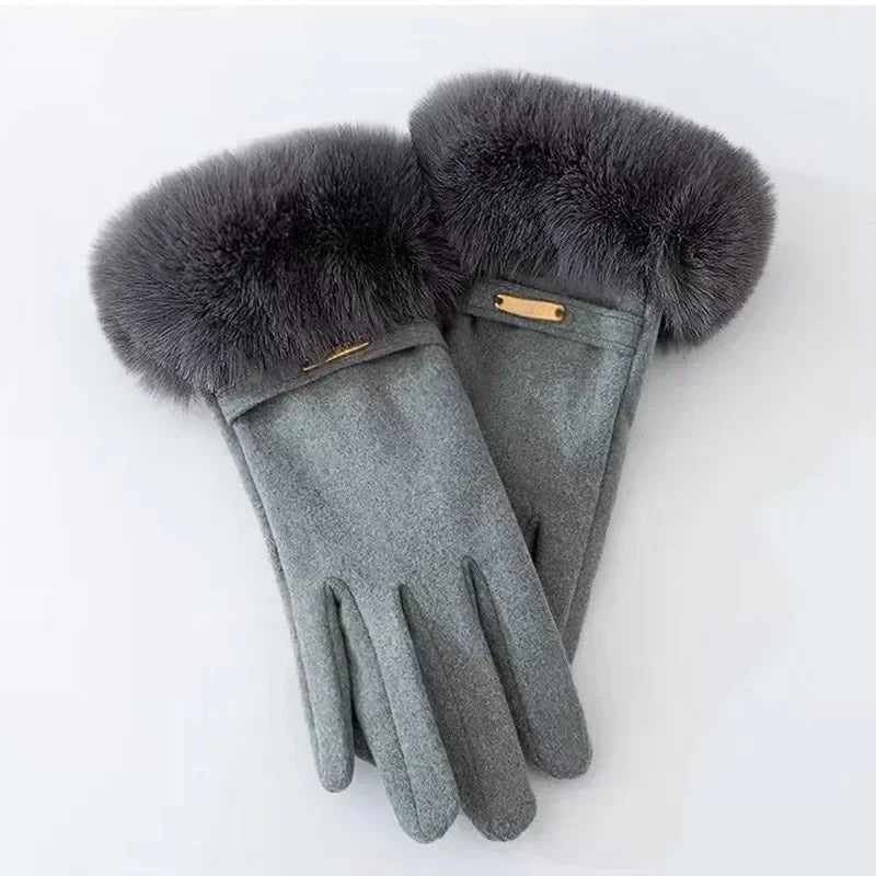 Women's Plush Cuff Winter Gloves | Suede Faux Fur