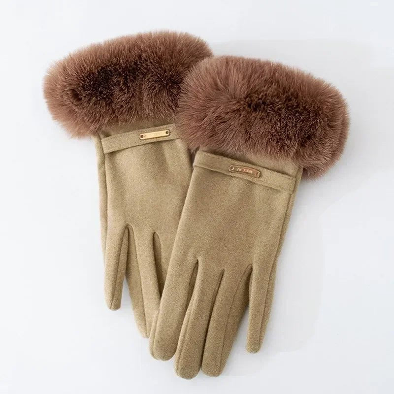 Women's Plush Cuff Winter Gloves | Suede Faux Fur