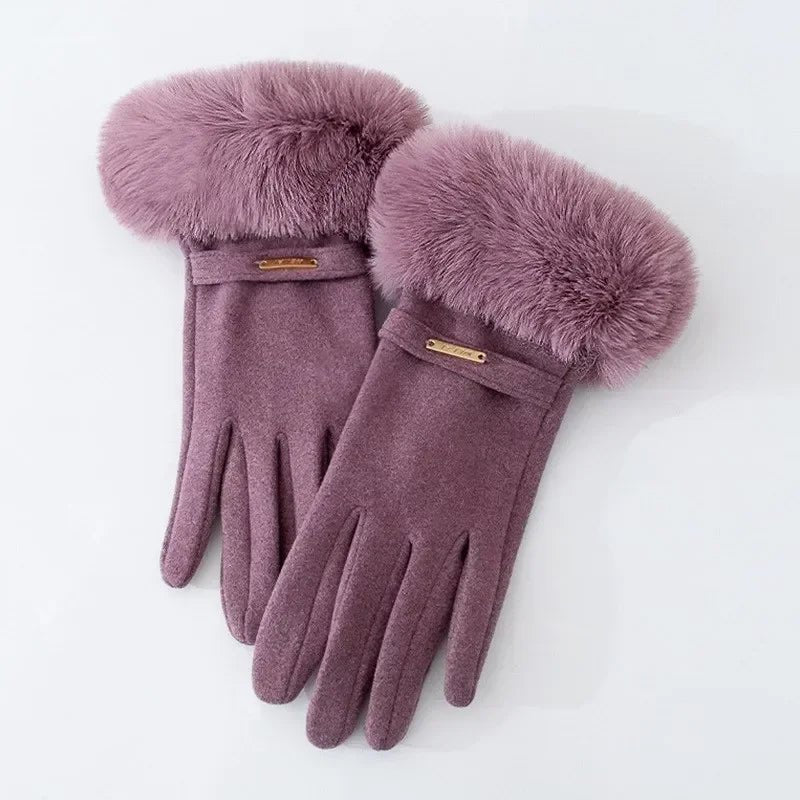 Women's Plush Cuff Winter Gloves | Suede Faux Fur