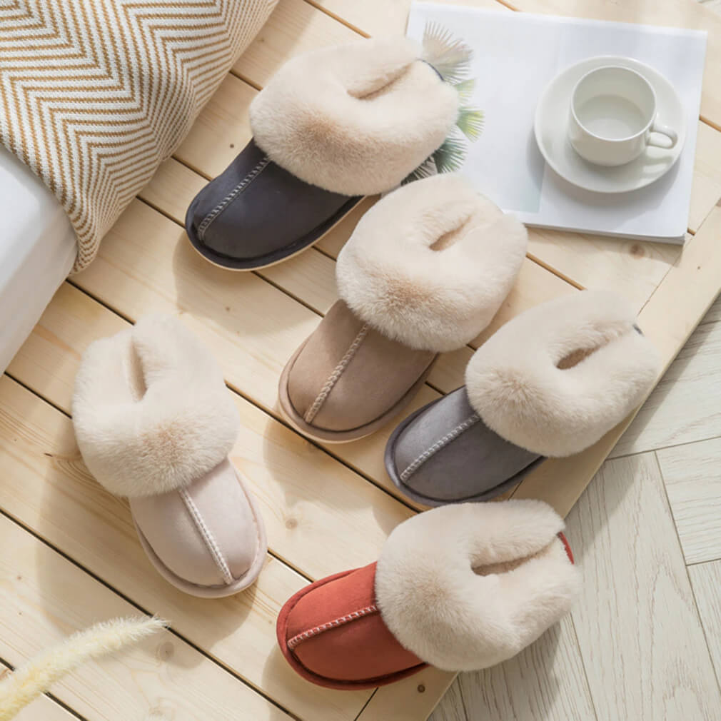 Women's Plush Faux Fur Slippers, Open-Toe Slip-On