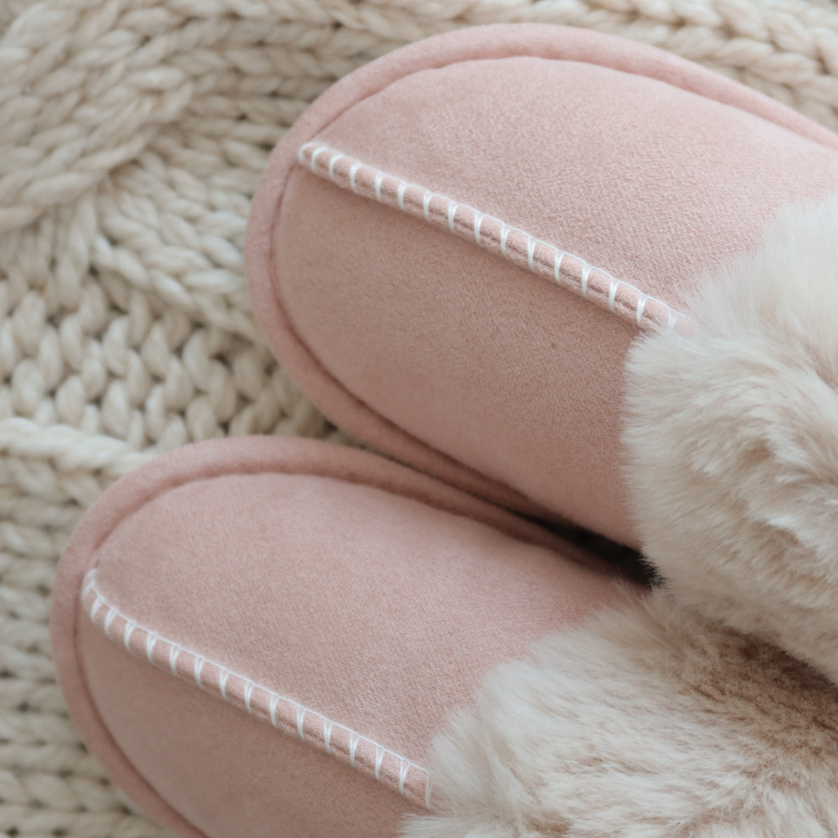 Women's Plush Faux Fur Slippers, Open-Toe Slip-On