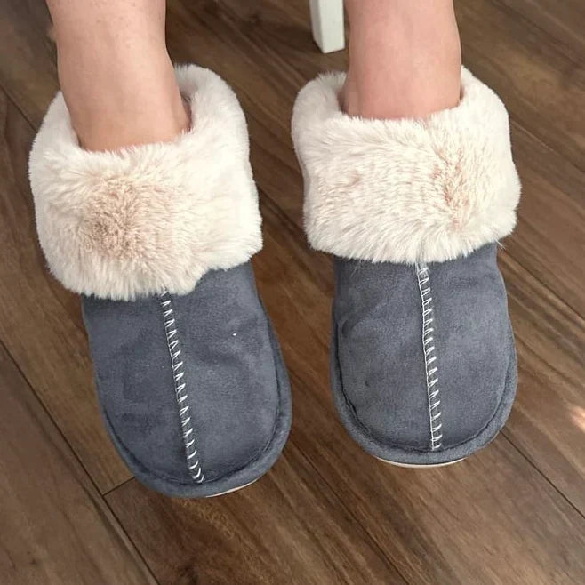 Women's Plush Faux Fur Slippers, Open-Toe Slip-On