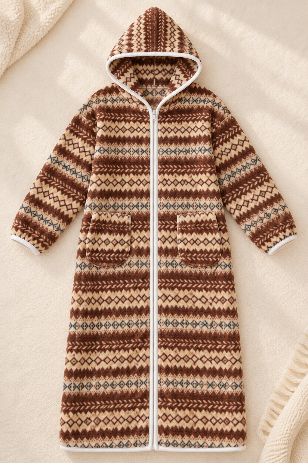 Women's Plush Printed Hooded Zip-Up Fleece Robe