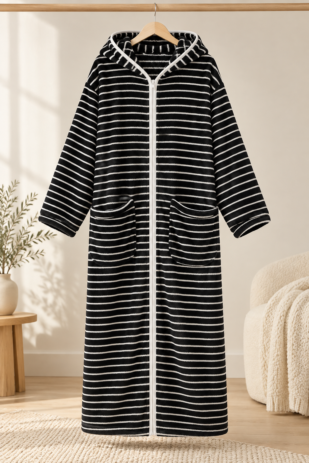 Women's Plush Printed Hooded Zip-Up Fleece Robe