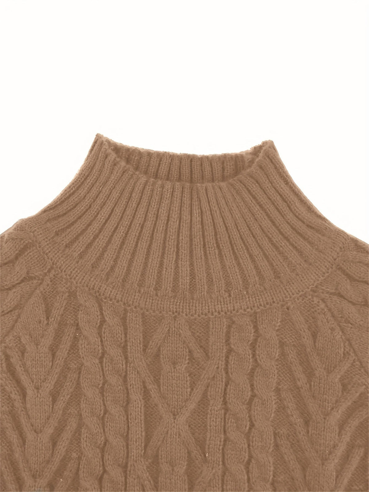 Women's Ribbed Puff Sleeve Cable Knit Mock Neck Sweater