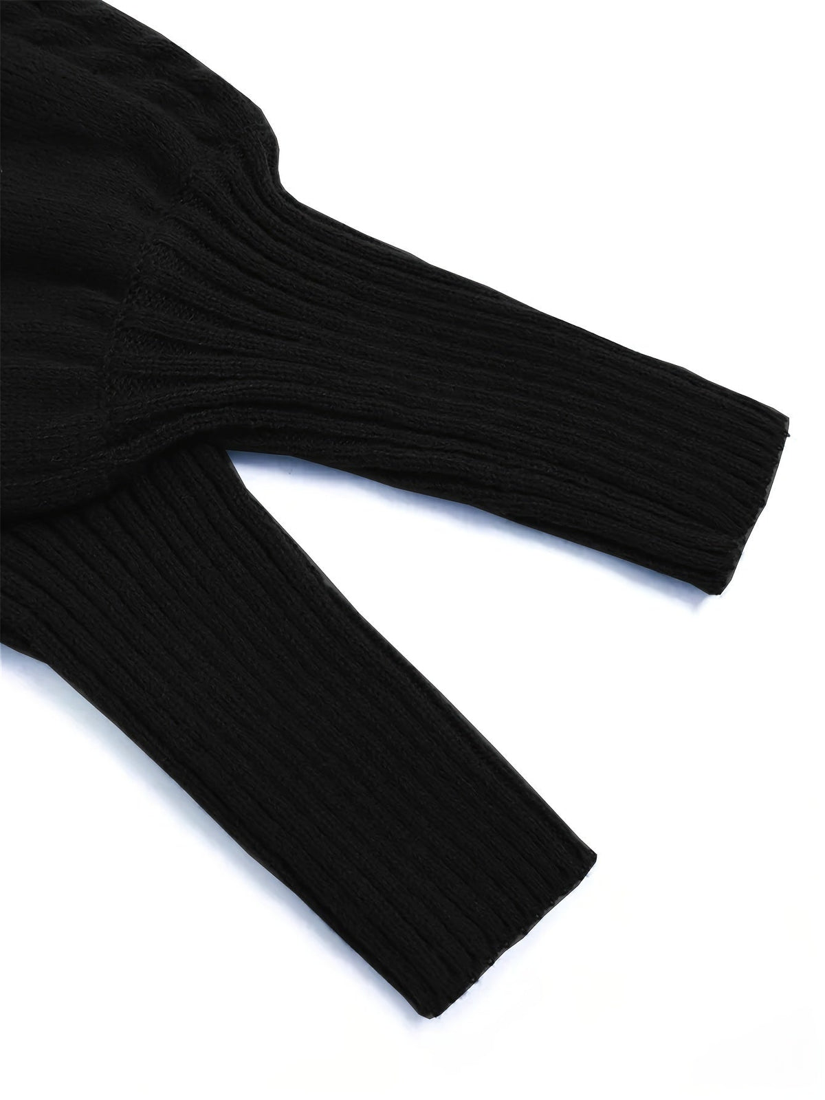 Women's Ribbed Puff Sleeve Cable Knit Mock Neck Sweater