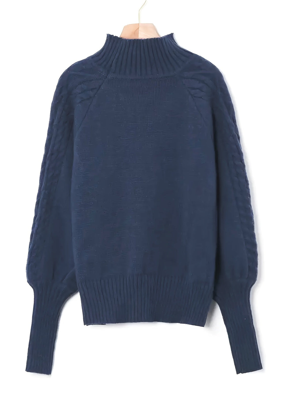 Women's Ribbed Puff Sleeve Cable Knit Mock Neck Sweater