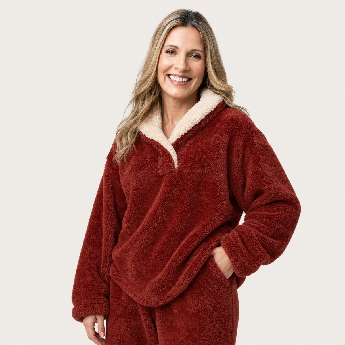 Women's Sherpa Fleece Pajama Set - Collared Top and Pants