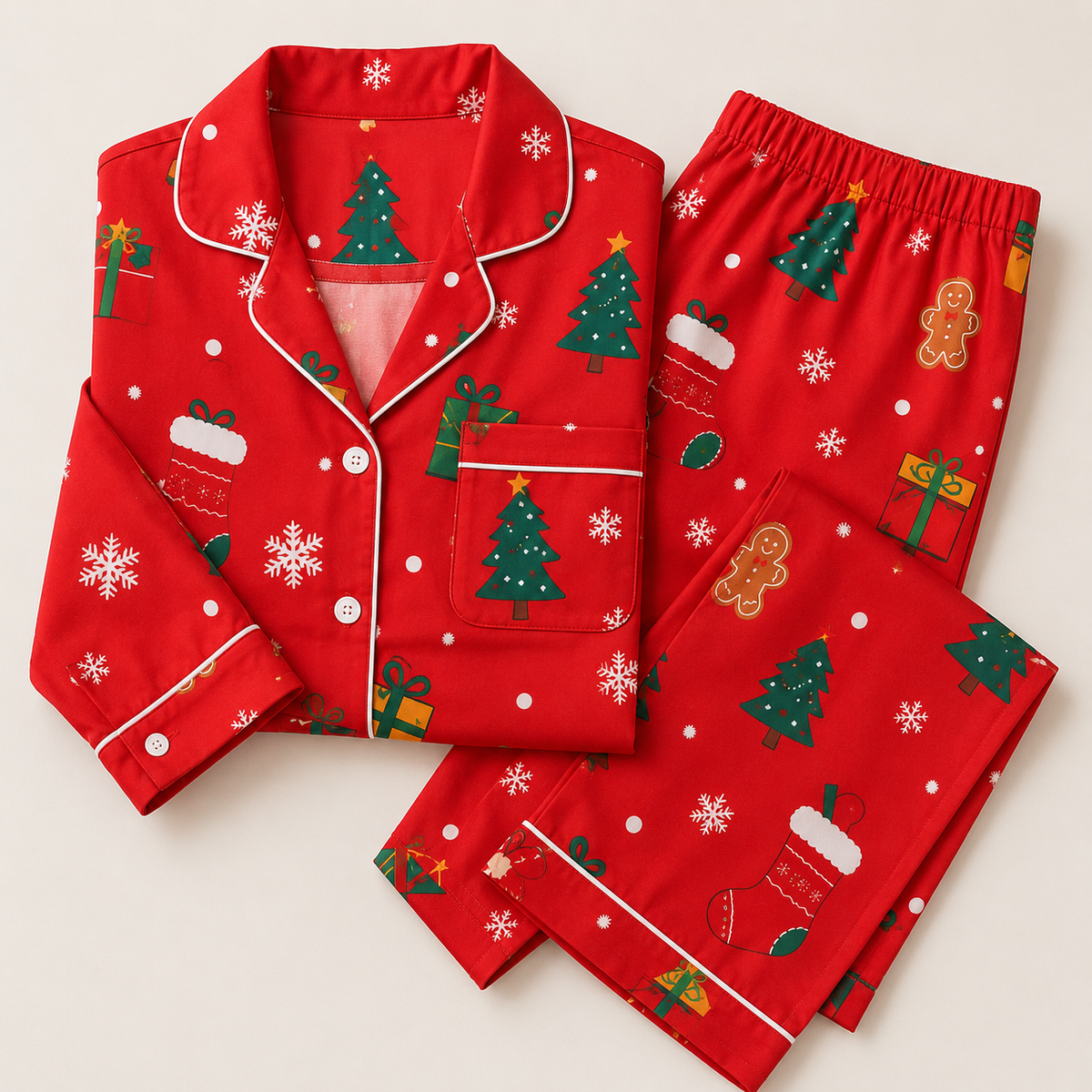 Women's Soft Stretch-Knit Christmas Tree Pajama Set