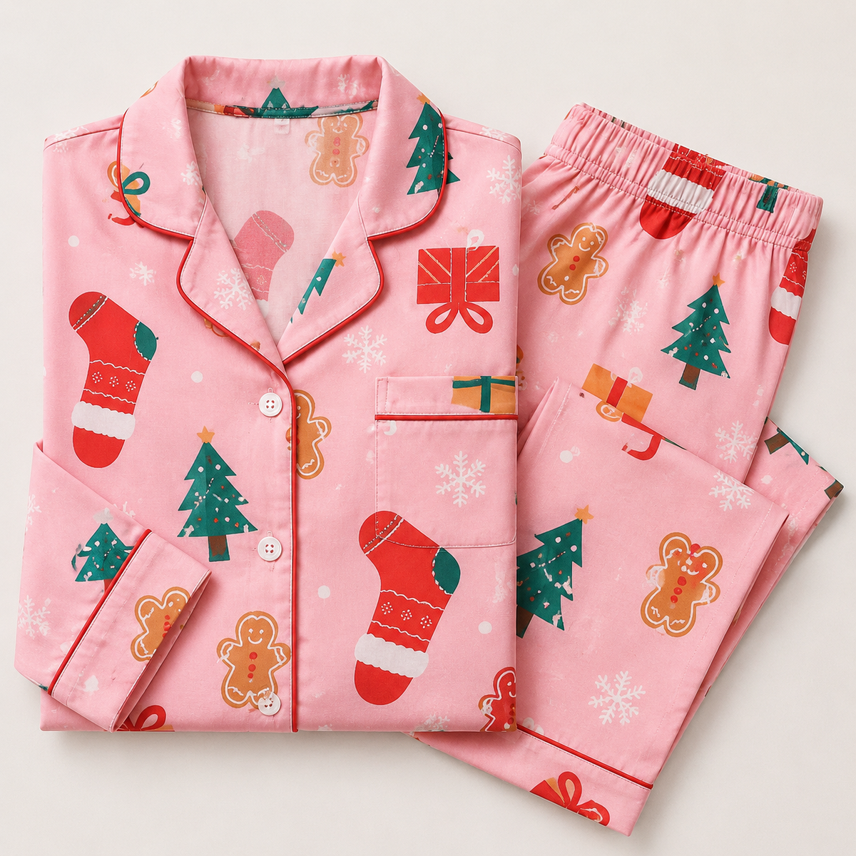 Women's Soft Stretch-Knit Christmas Tree Pajama Set