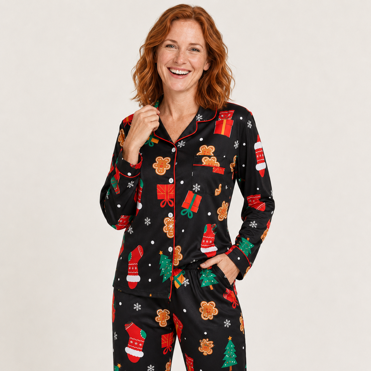 Women's Soft Stretch-Knit Christmas Tree Pajama Set