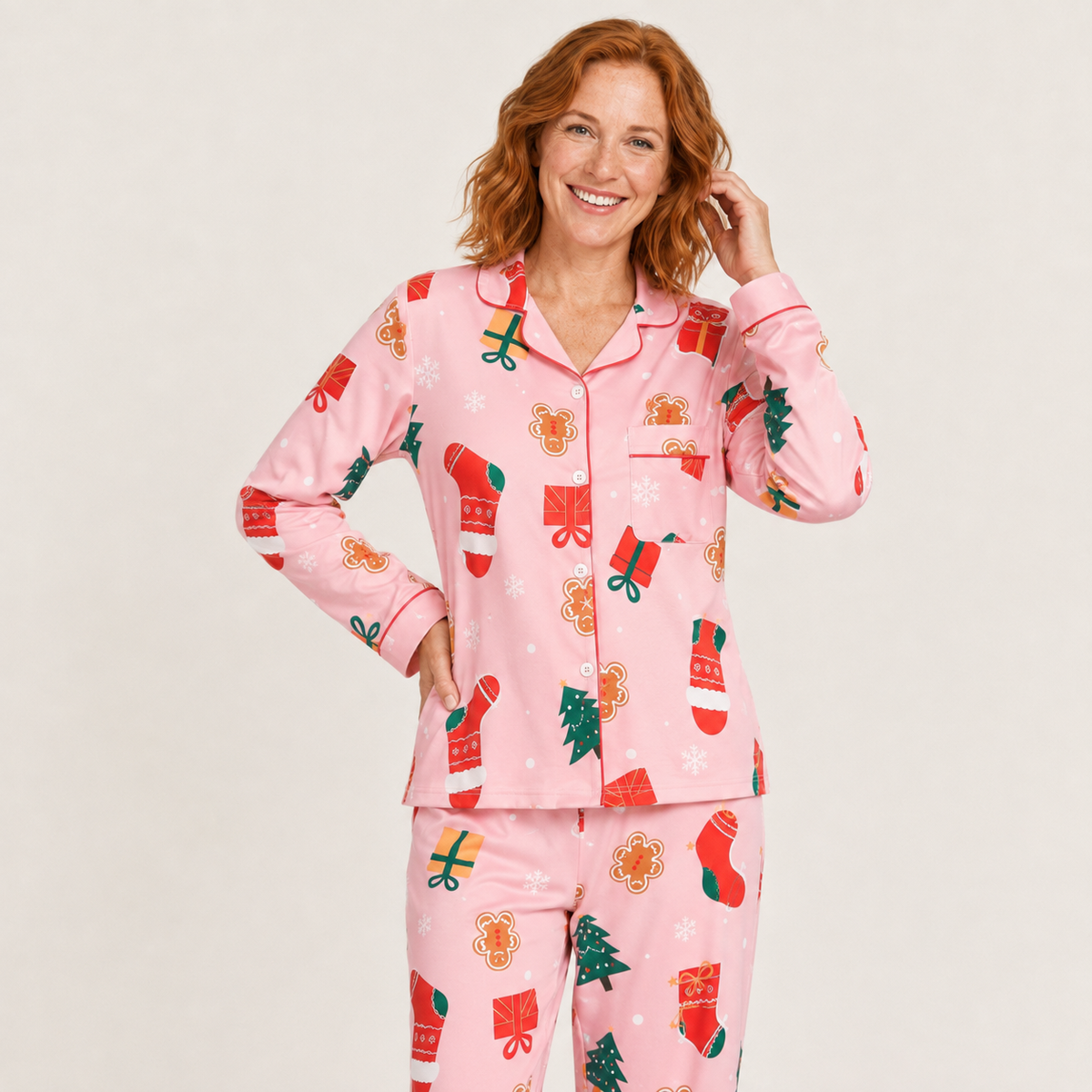 Women's Soft Stretch-Knit Christmas Tree Pajama Set