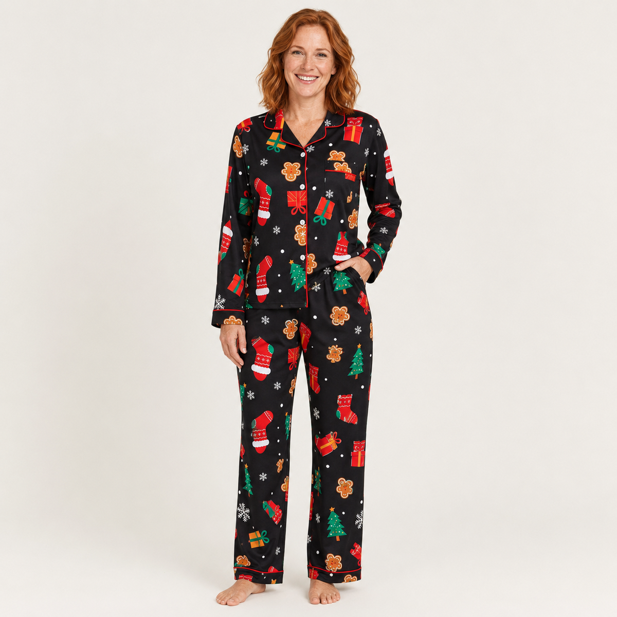 Women's Soft Stretch-Knit Christmas Tree Pajama Set