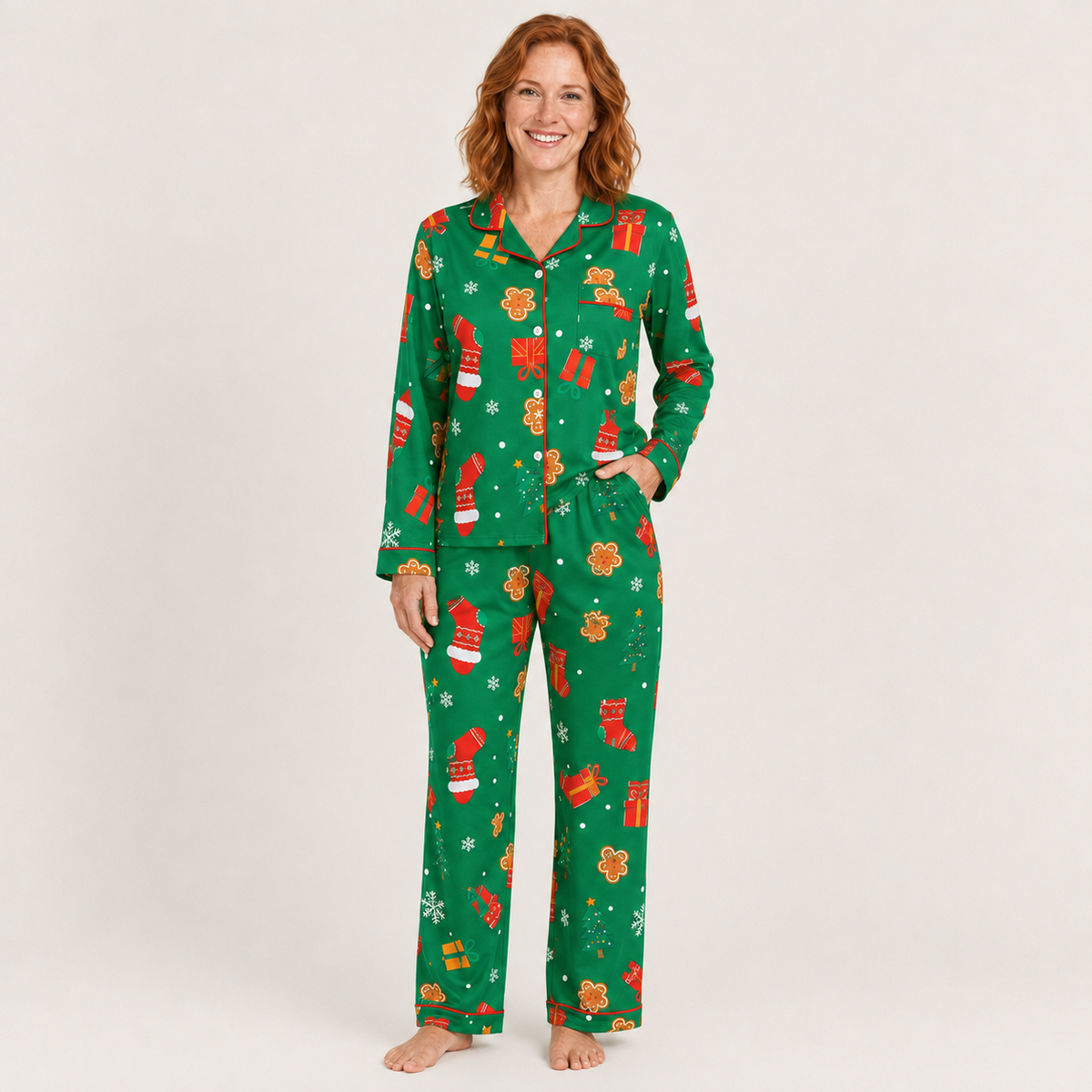 Women's Soft Stretch-Knit Christmas Tree Pajama Set