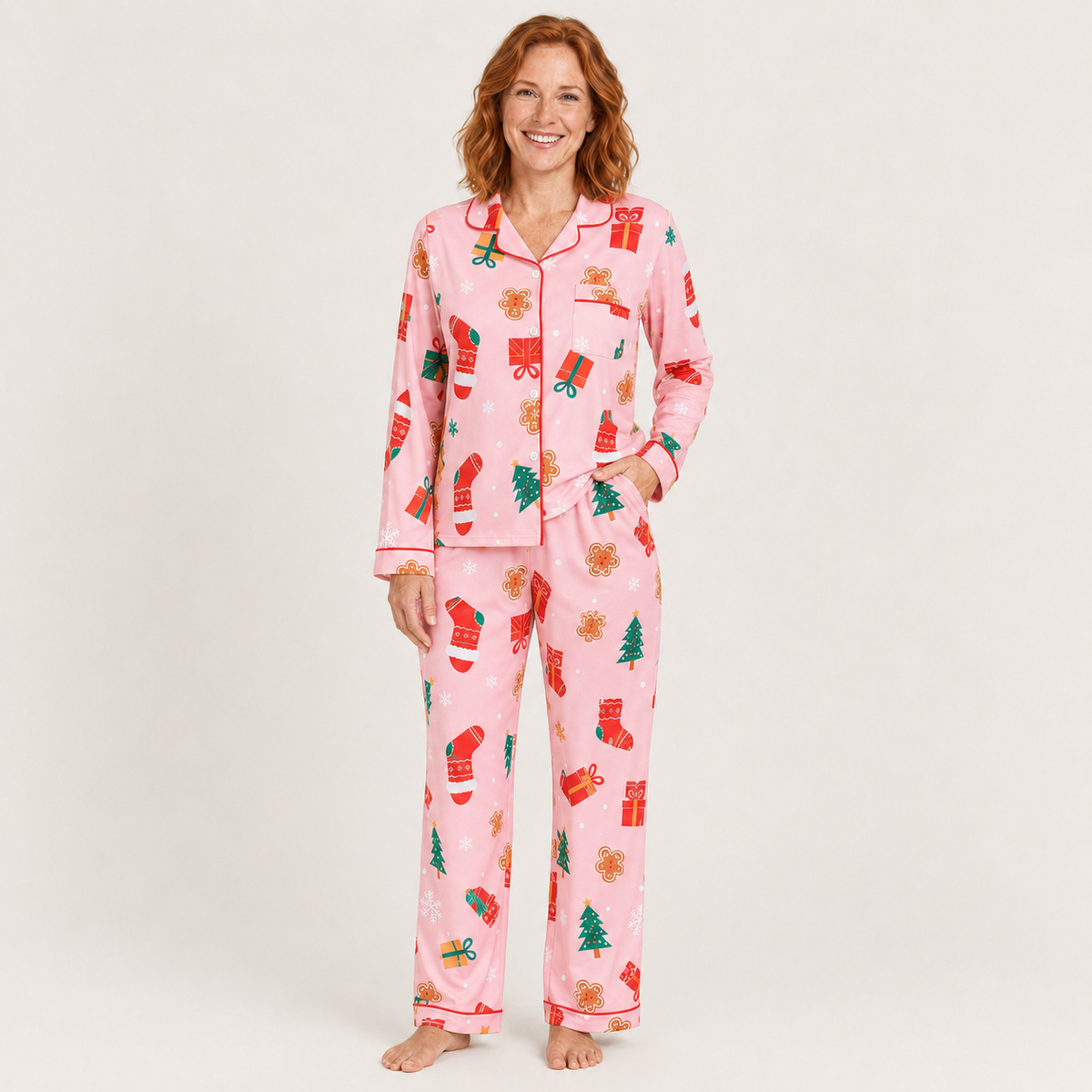 Women's Soft Stretch-Knit Christmas Tree Pajama Set