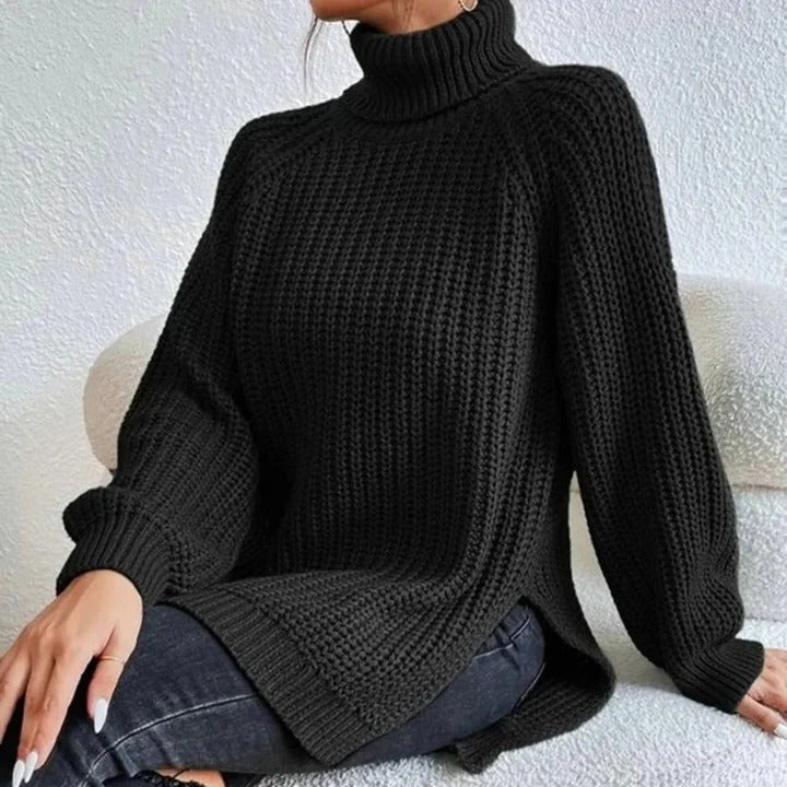 Women's Split Hem Turtleneck Sweater | Long Sleeve Knit