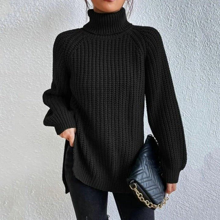 Women's Split Hem Turtleneck Sweater | Long Sleeve Knit