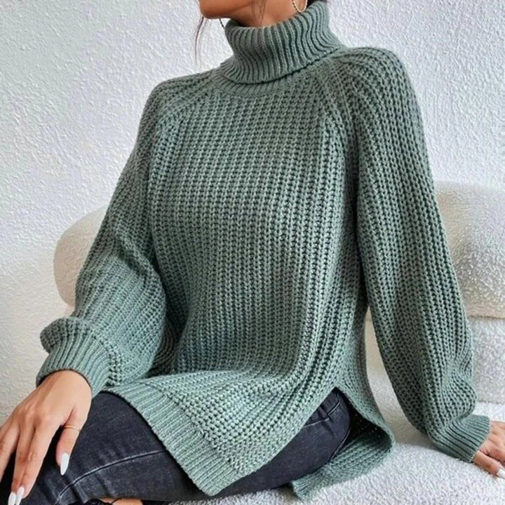 Women's Split Hem Turtleneck Sweater | Long Sleeve Knit