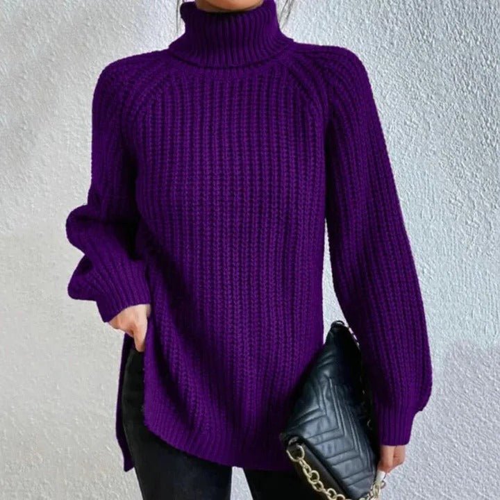 Women's Split Hem Turtleneck Sweater | Long Sleeve Knit