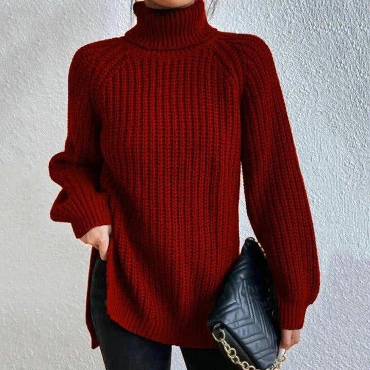 Women's Split Hem Turtleneck Sweater | Long Sleeve Knit