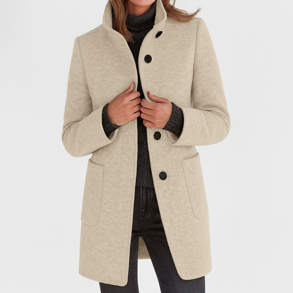 Women's Stand Collar Blazer Coat with Button Front and Patch Pockets