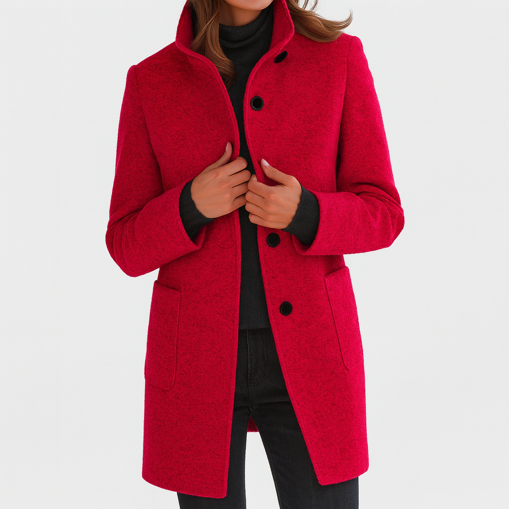 Women's Stand Collar Blazer Coat with Button Front and Patch Pockets