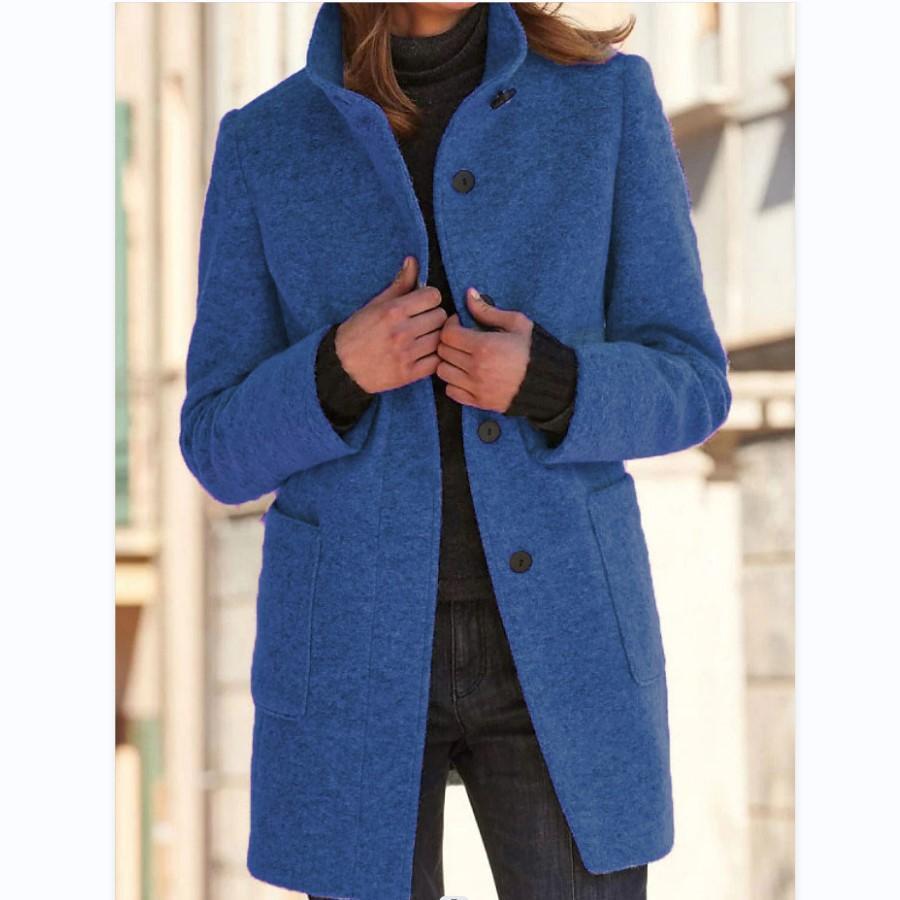 Women's Stand Collar Blazer Coat with Button Front and Pockets