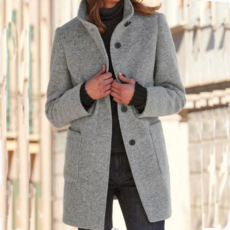 Women's Stand Collar Blazer Coat with Button Front and Pockets