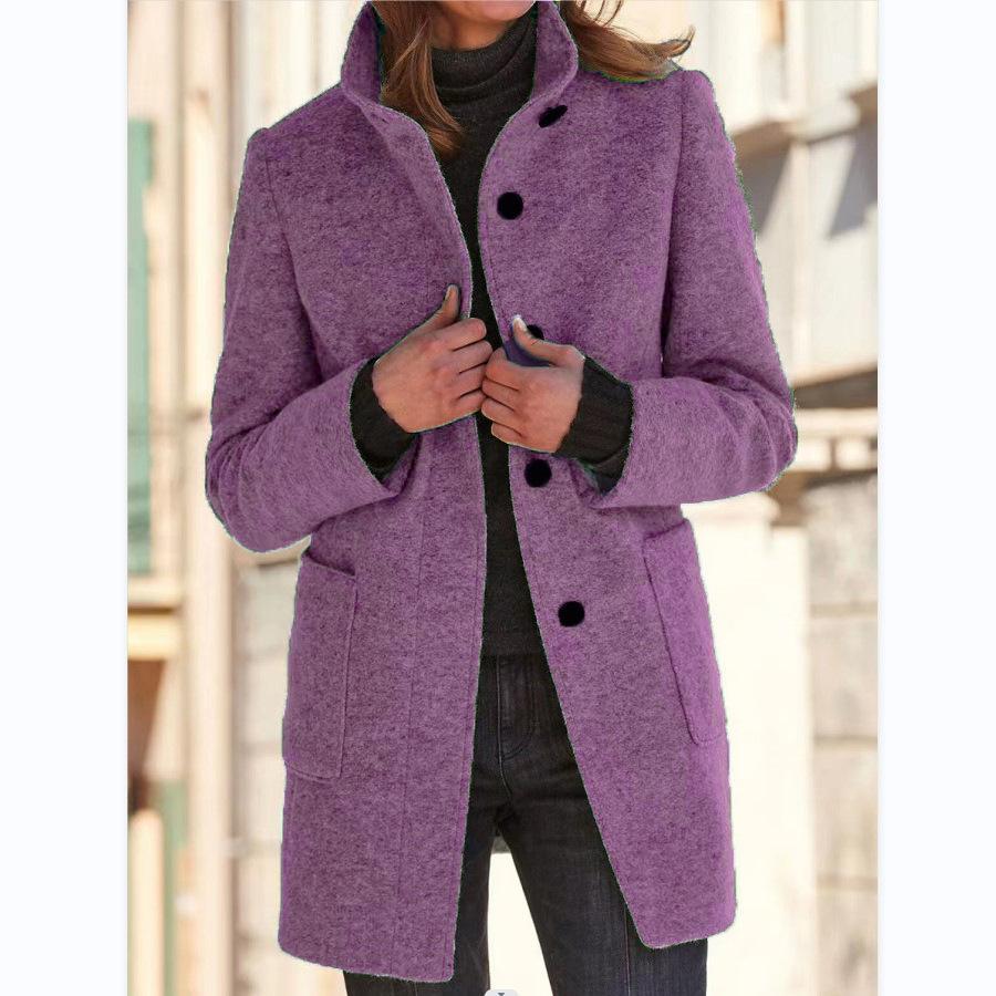 Women's Stand Collar Blazer Coat with Button Front and Pockets