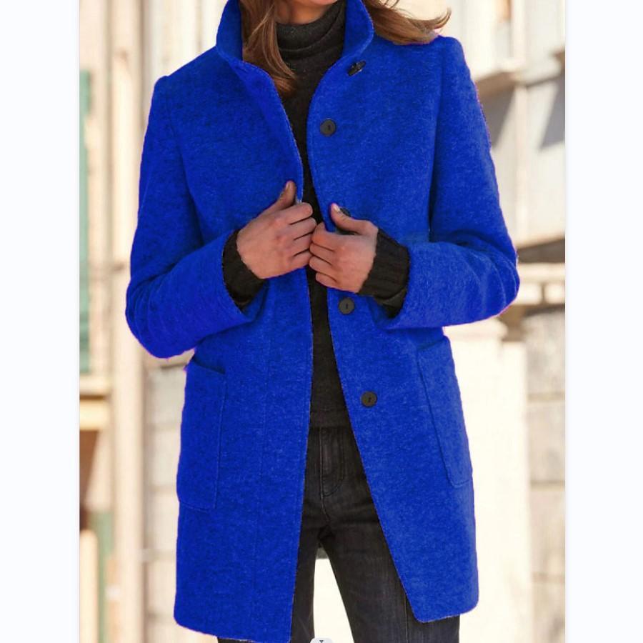 Women's Stand Collar Blazer Coat with Button Front and Pockets