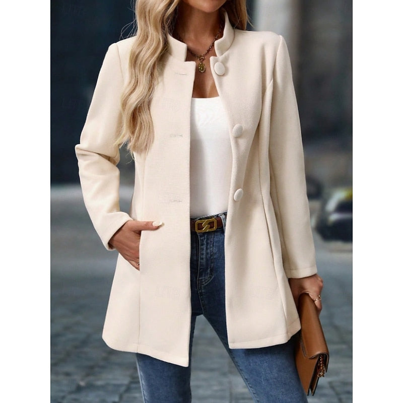 Women's Stand-Collar Tailored Coat with Button Front