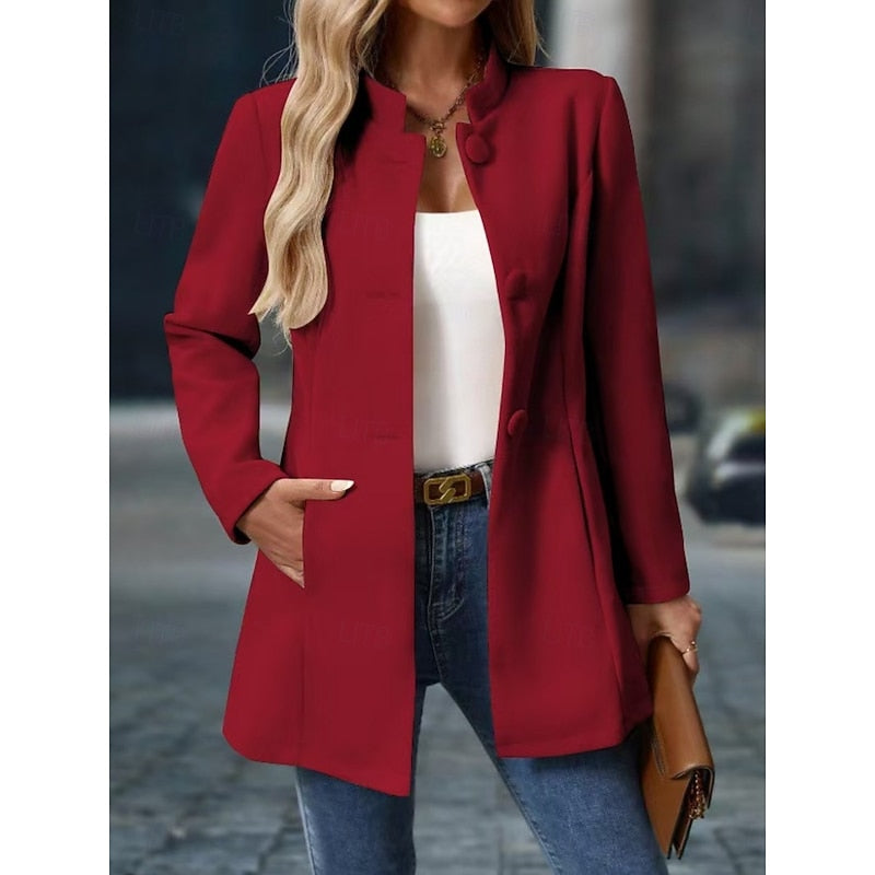 Women's Stand-Collar Tailored Coat with Button Front