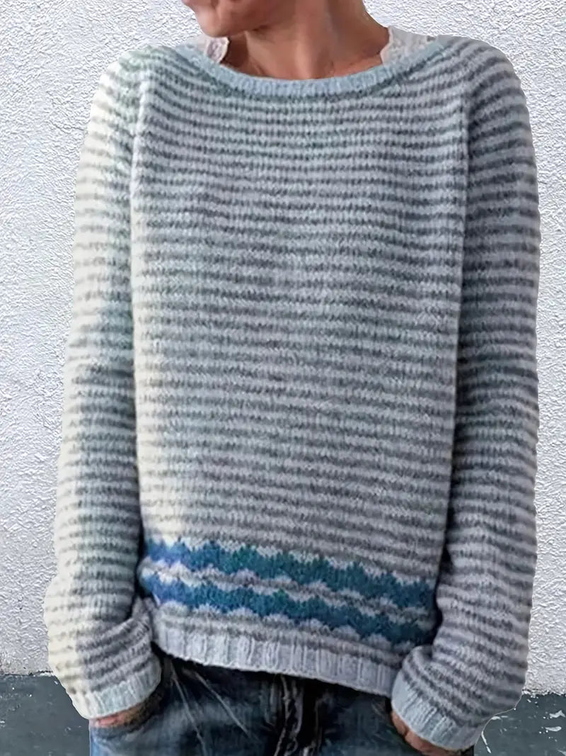 Women's Striped Boat Neck Pullover Sweater