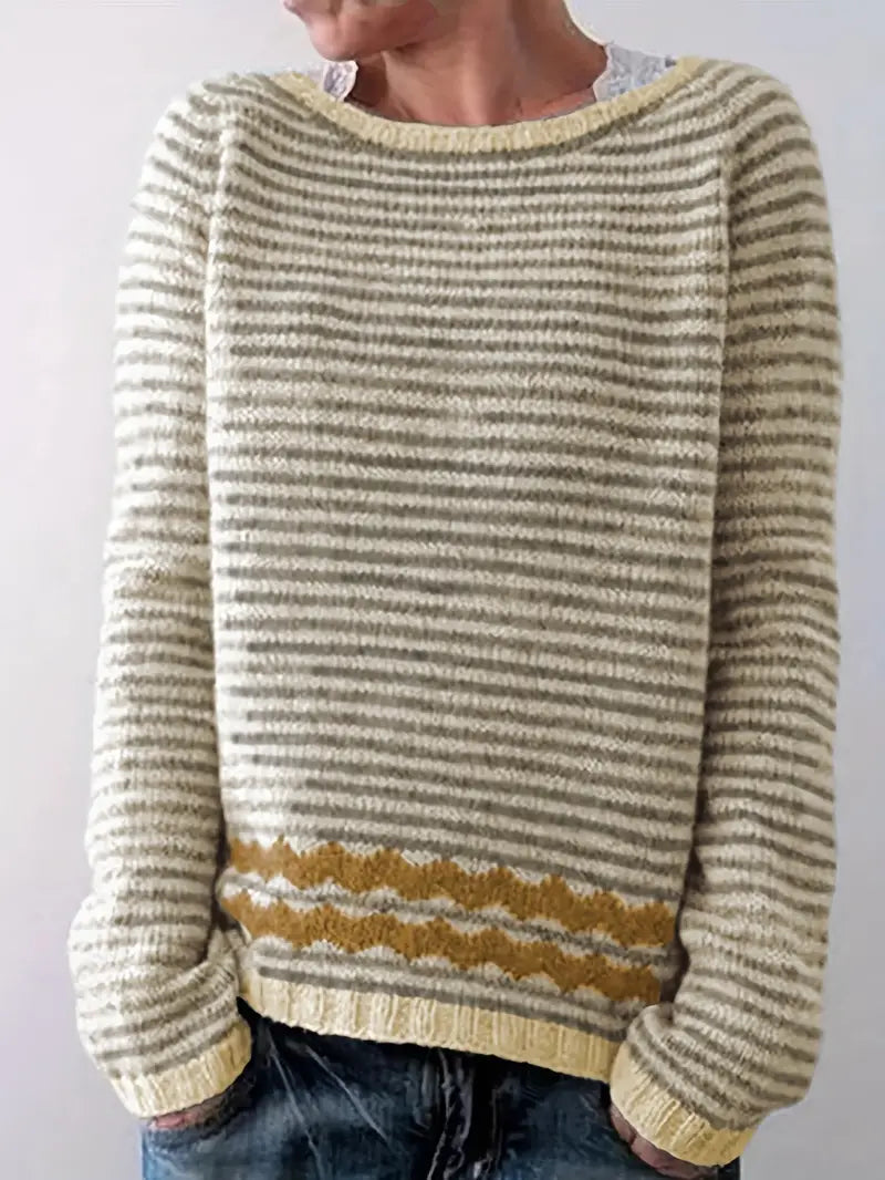 Women's Striped Boat Neck Pullover Sweater