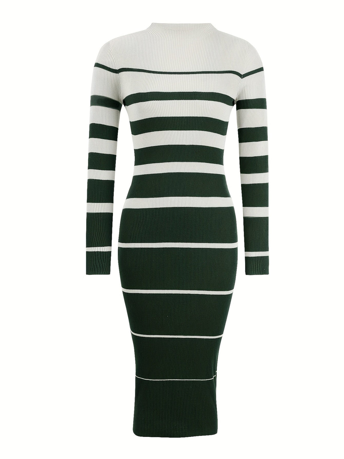 Women's Striped Long Sleeve Midi Sweater Dress