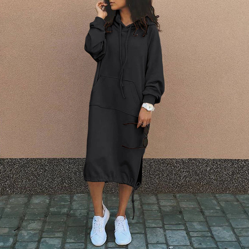 Women's Sweatshirt Dress with Hood and Kangaroo Pocket