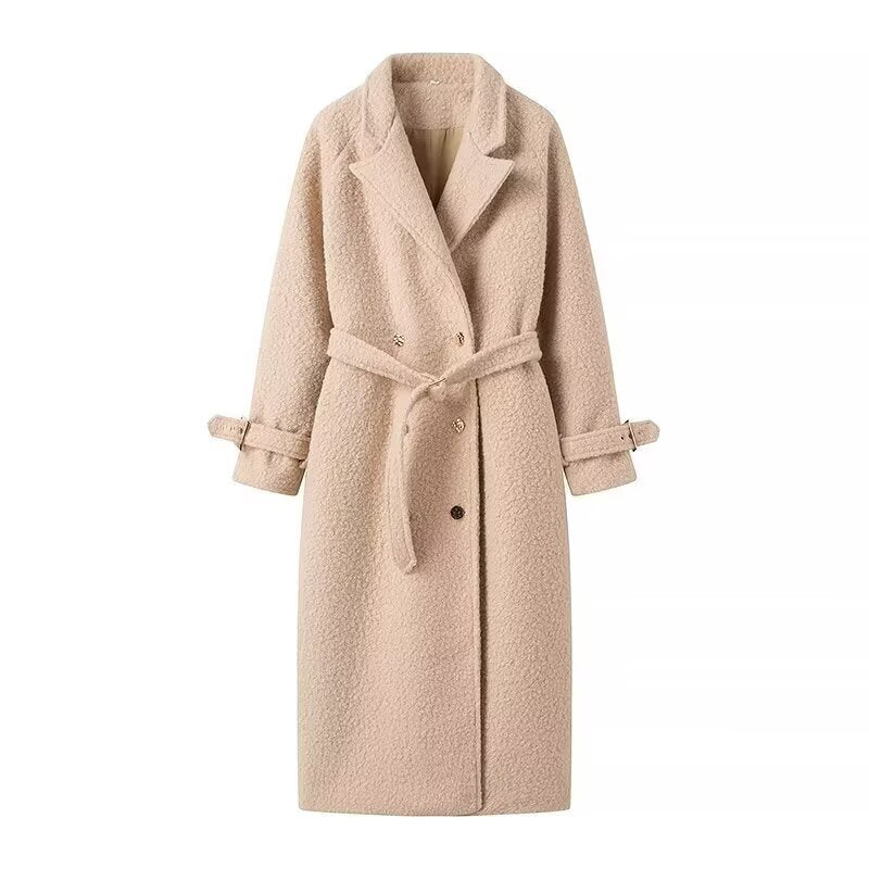Women's Teddy Coat with Belted Waist and Notched Collar