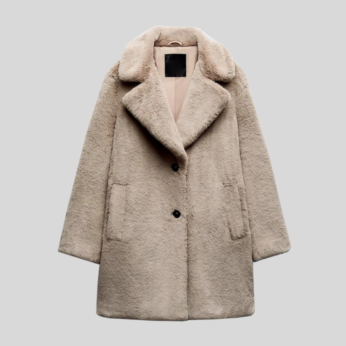 Women's Teddy Coat with Notch Collar and Relaxed Fit